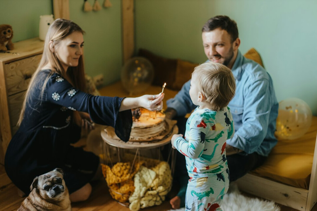 family sorting clothes together